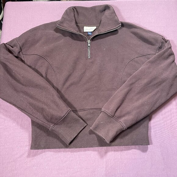 Universal Thread Tops - Universal Thread 1/4 zip cropped sweatshirt in brown - size medium